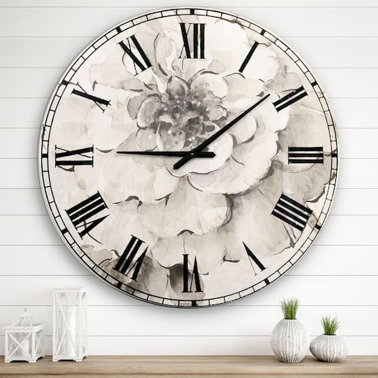 Designart Indigold Grey Peonies II Traditional Wall Clock